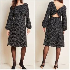 Anthropologie Eva Polka-Dot Midi Dress Black/White 14 NWOT